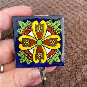 Beautiful Glossy Hand Made 2X2 Mexican Tile Hook (#6)